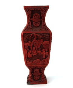 Chinese Cinnabar Lacquer Vase with Carved Scenes