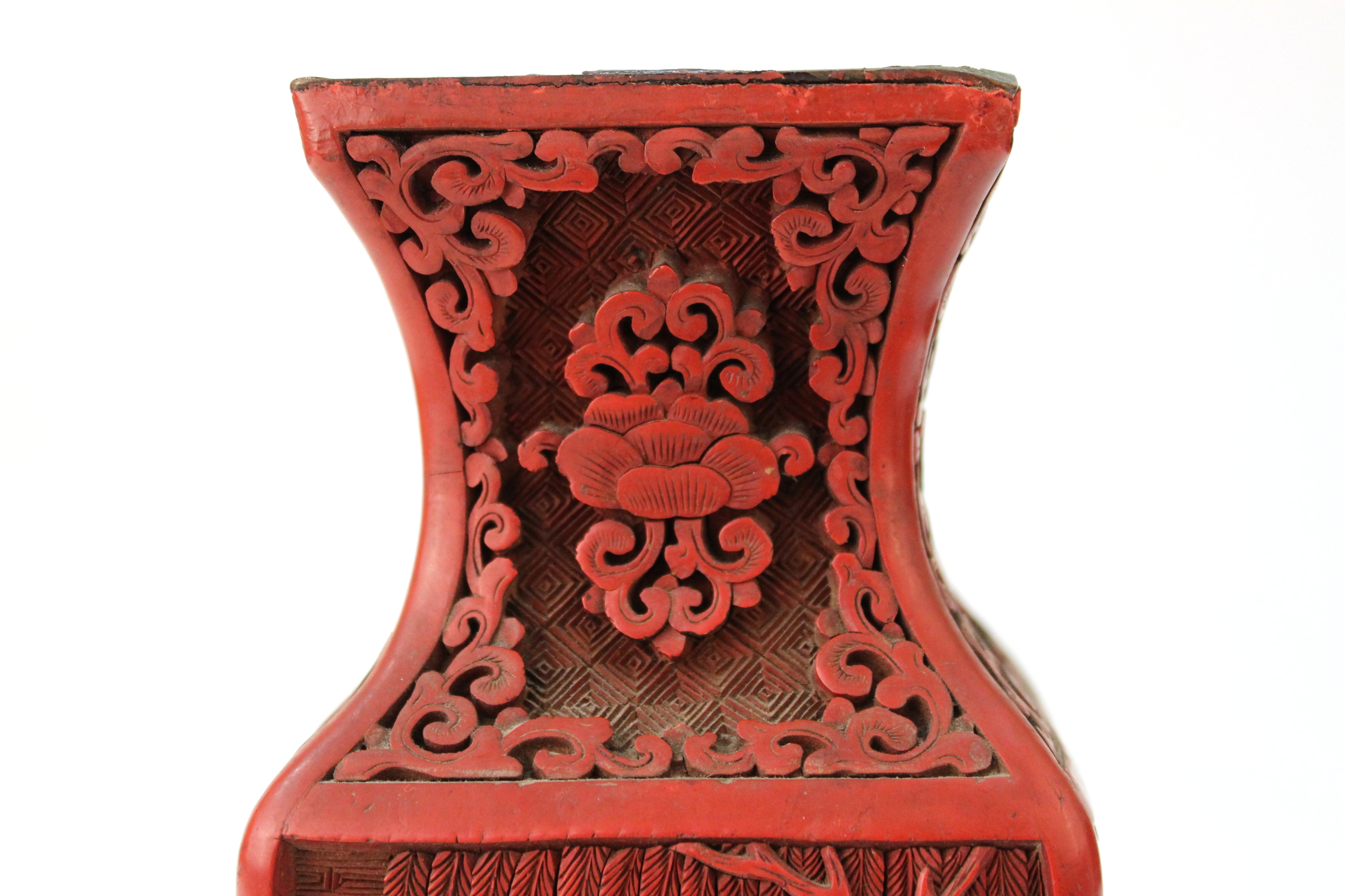 Chinese Export Chinese Cinnabar Lacquer Vase with Carved Scenes