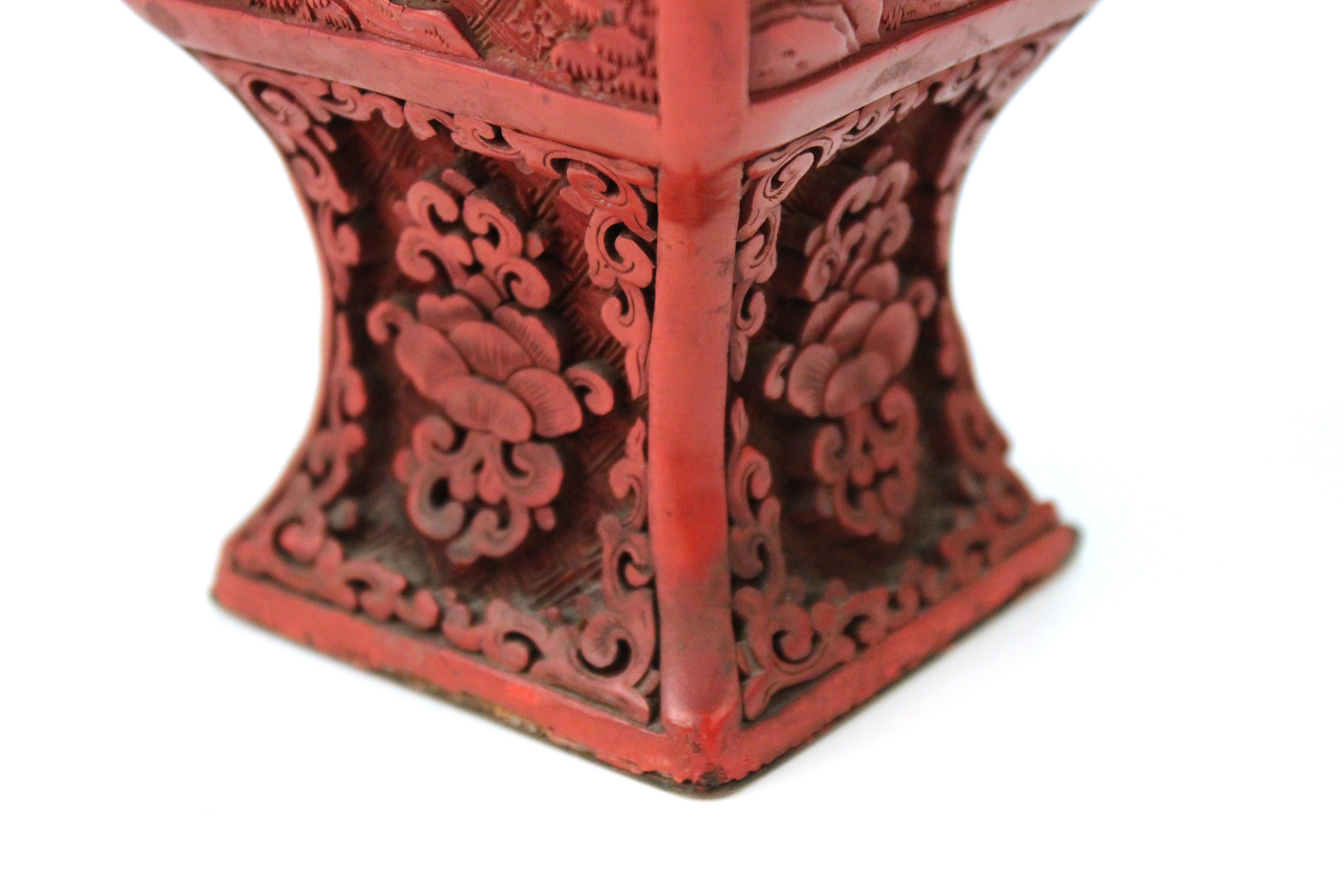 Chinese Cinnabar Lacquer Vase with Carved Scenes In Good Condition In New York, NY