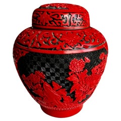 Vintage Chinese Cinnabar Lacquered Lidded Vase