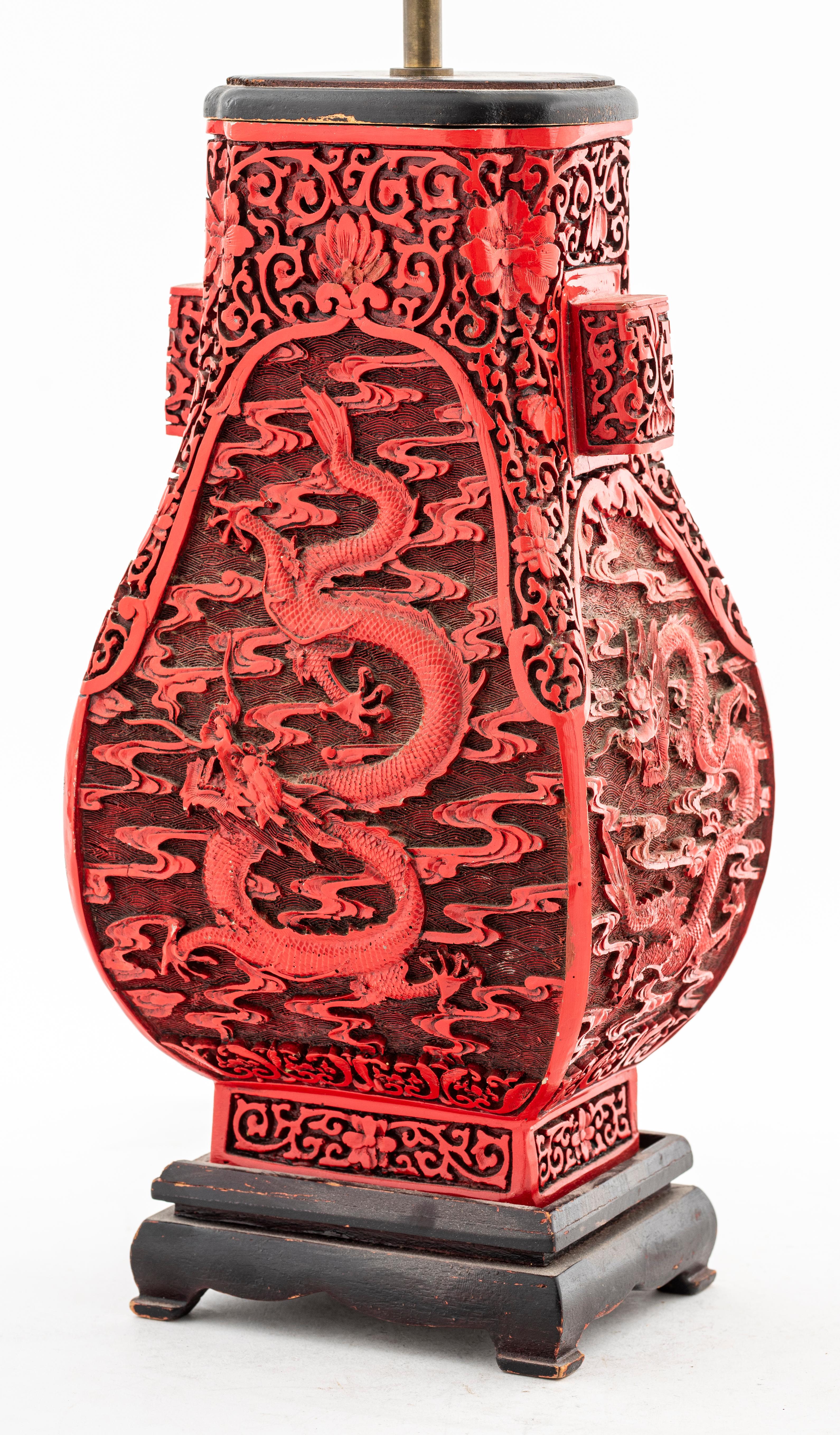 Chinese Cinnabar Lamp with Dragon Motif For Sale 3