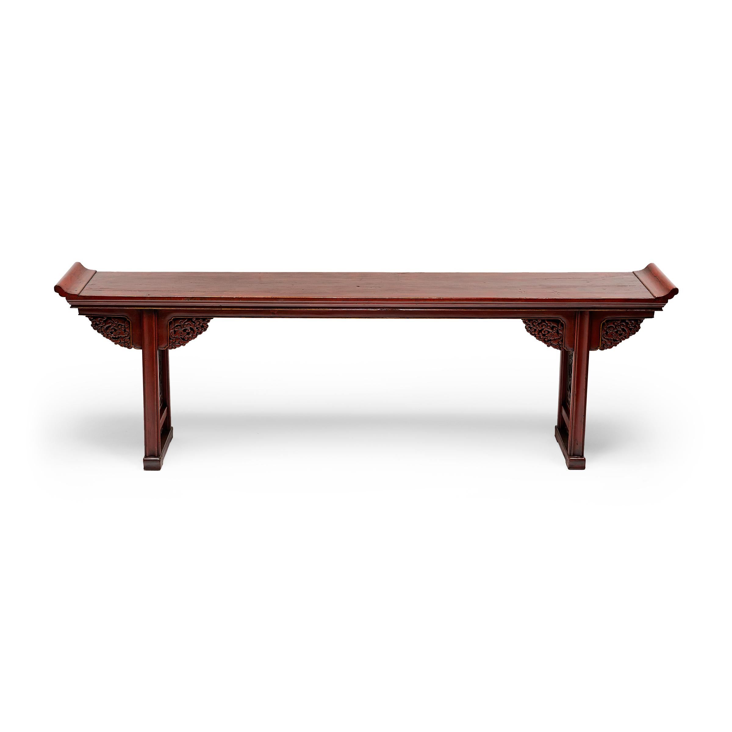 Qing Chinese Cinnabar Red Altar Table, c. 1850 For Sale