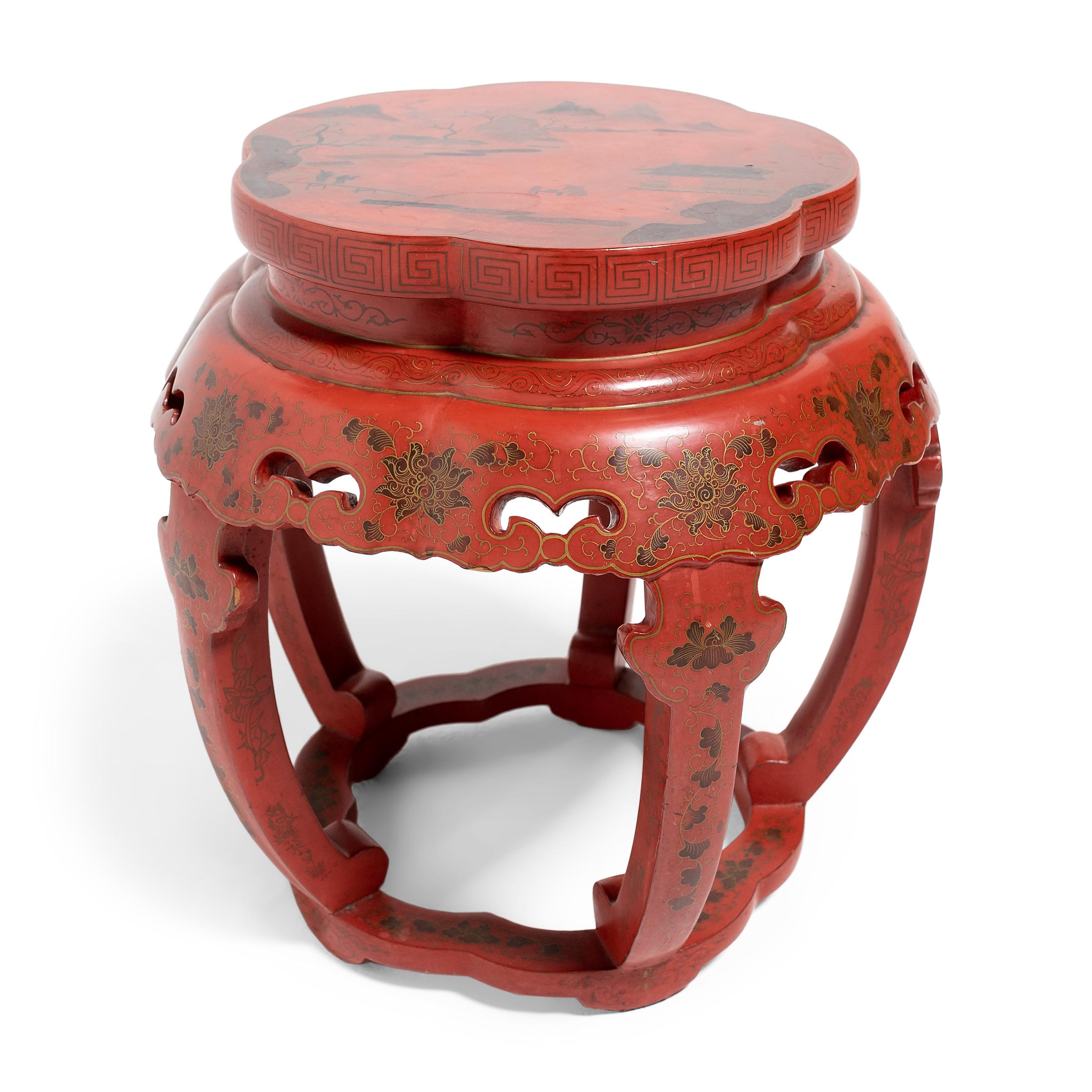 Qing Chinese Cinnabar Red Drum Stool, C. 1900