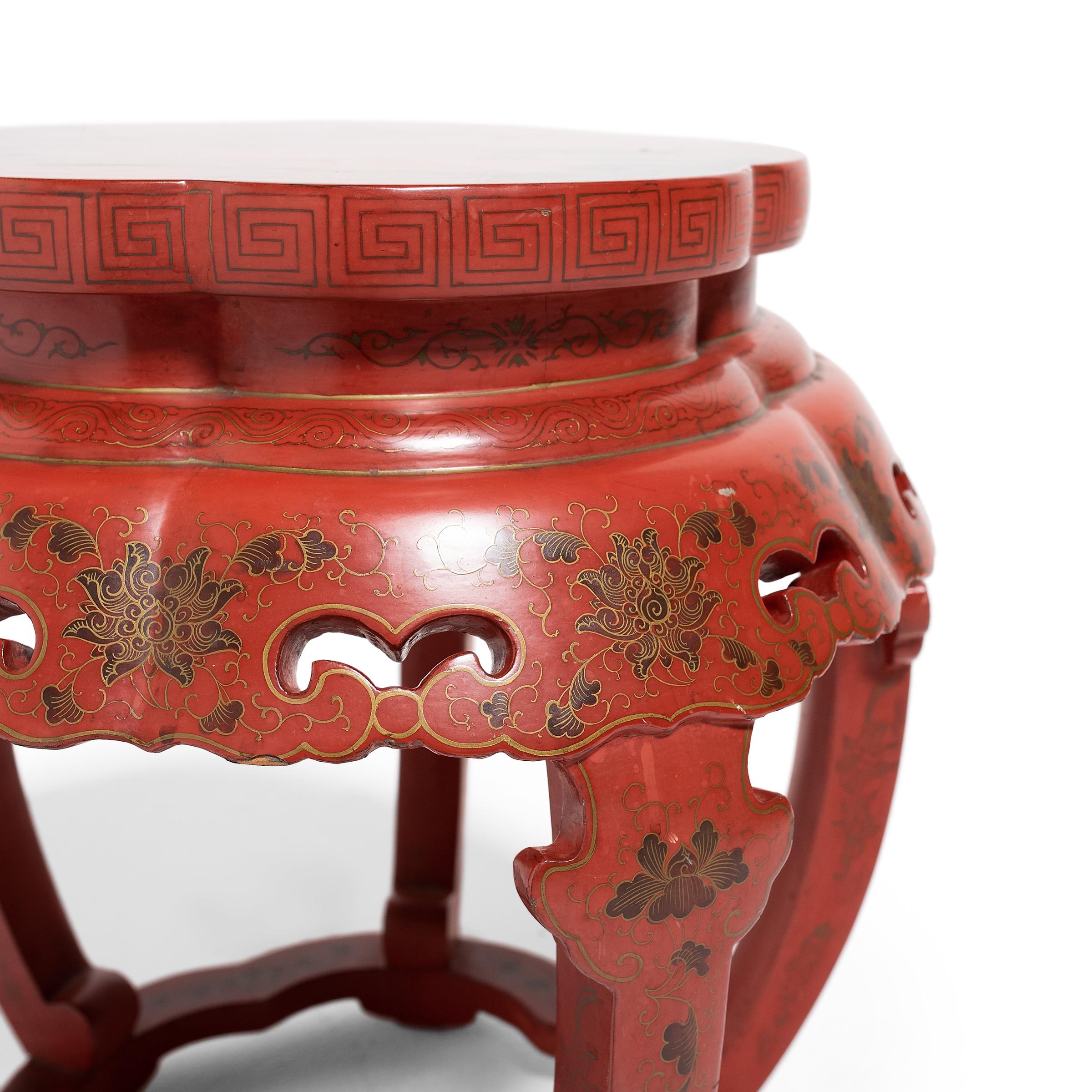 Chinese Cinnabar Red Drum Stool, C. 1900 In Good Condition In Chicago, IL
