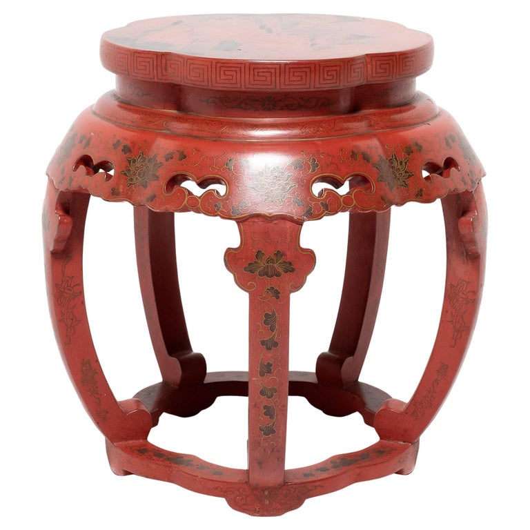 Chinese Cinnabar Red Drum Stool, C. 1900 For Sale at 1stDibs