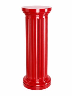 Chinese Cinnabar Red High-Gloss Lacquer Fluted Pedestal Column