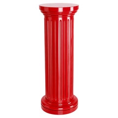 Chinese Cinnabar Red High-Gloss Lacquer Fluted Pedestal Column
