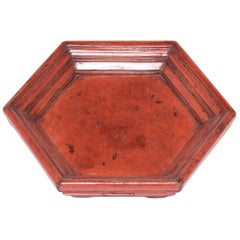 Chinese Cinnabar Red Honeycomb Tray, c. 1900