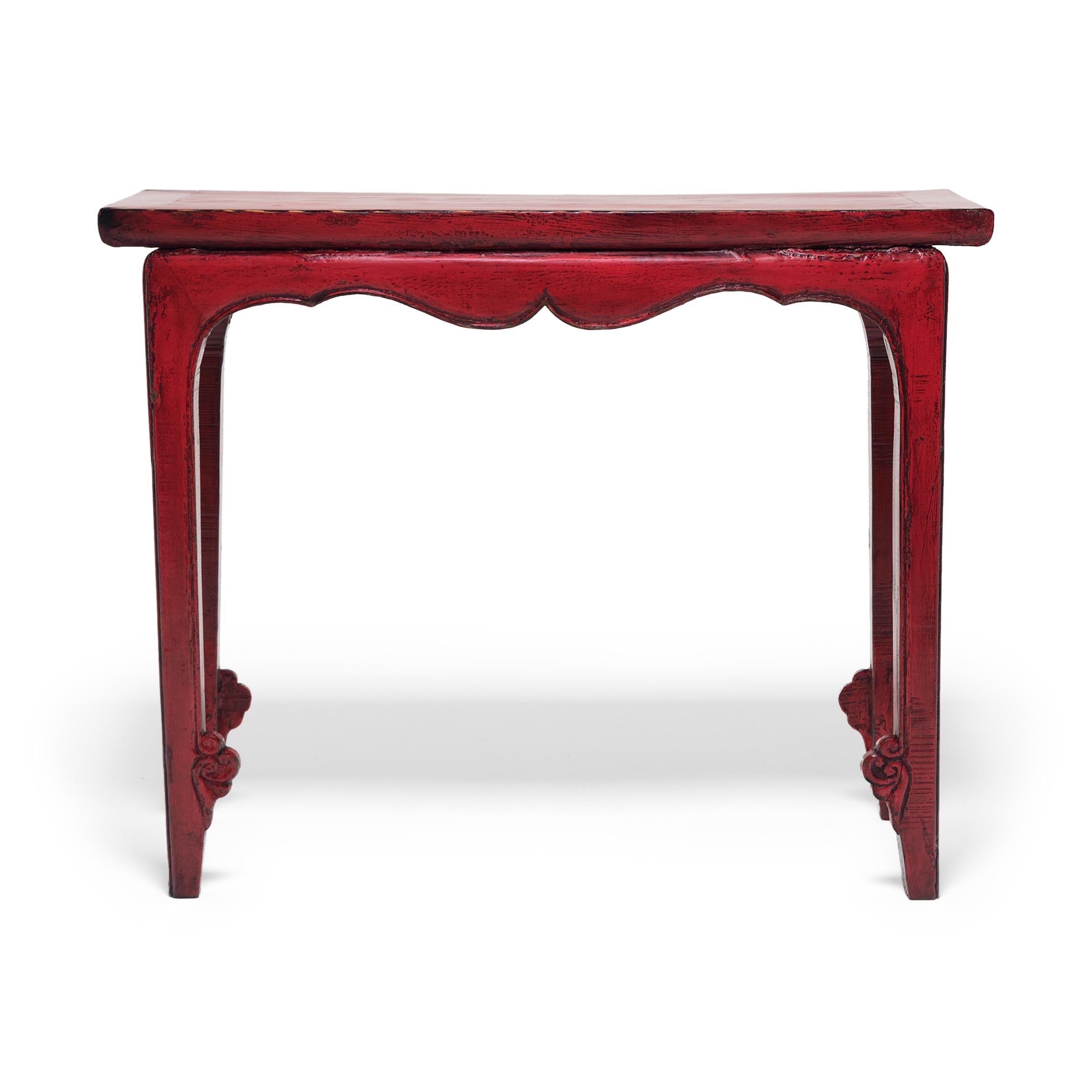 Lacquered Chinese Cinnabar Sword Leg Table, c. 1900