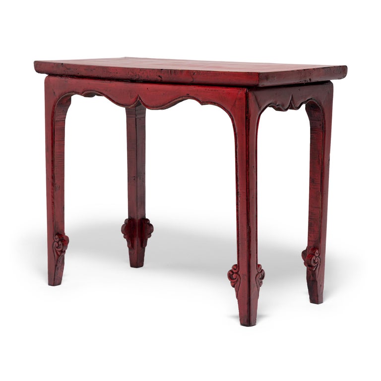 Chinese Cinnabar Sword Leg Table, c. 1900 In Good Condition For Sale In Chicago, IL