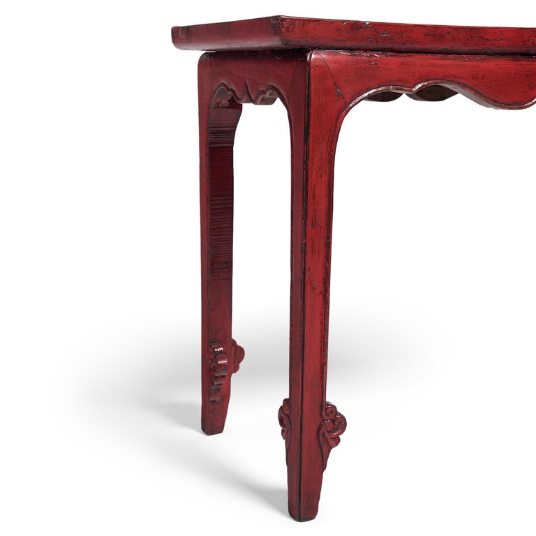 Elm Chinese Cinnabar Sword Leg Table, c. 1900 For Sale