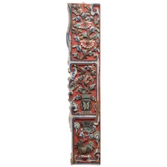 Chinois circa 1860 Antique Victorien Original Peinture Sculptée Panneau mural en bois