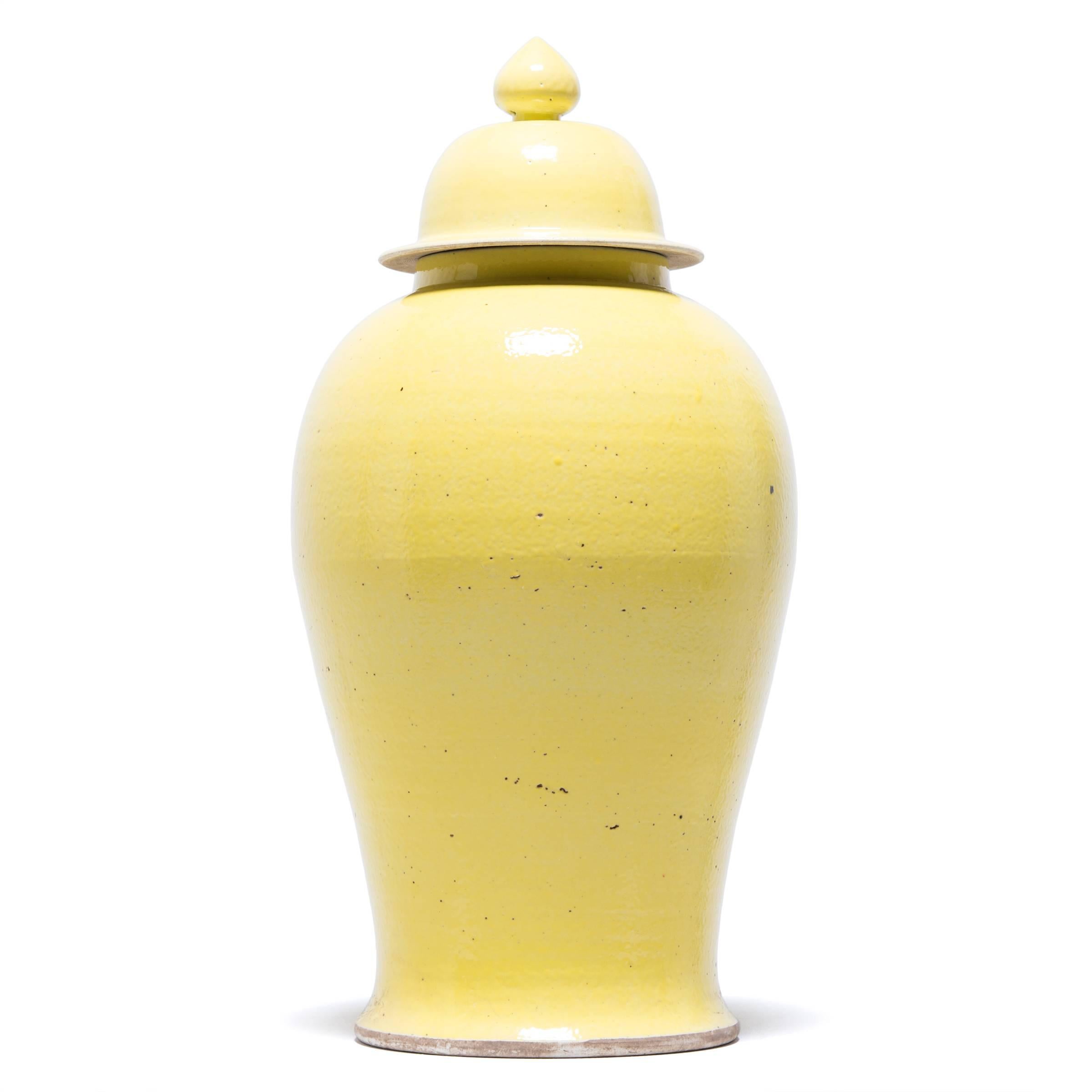 Modern Tall Citron Yellow Baluster Jar For Sale