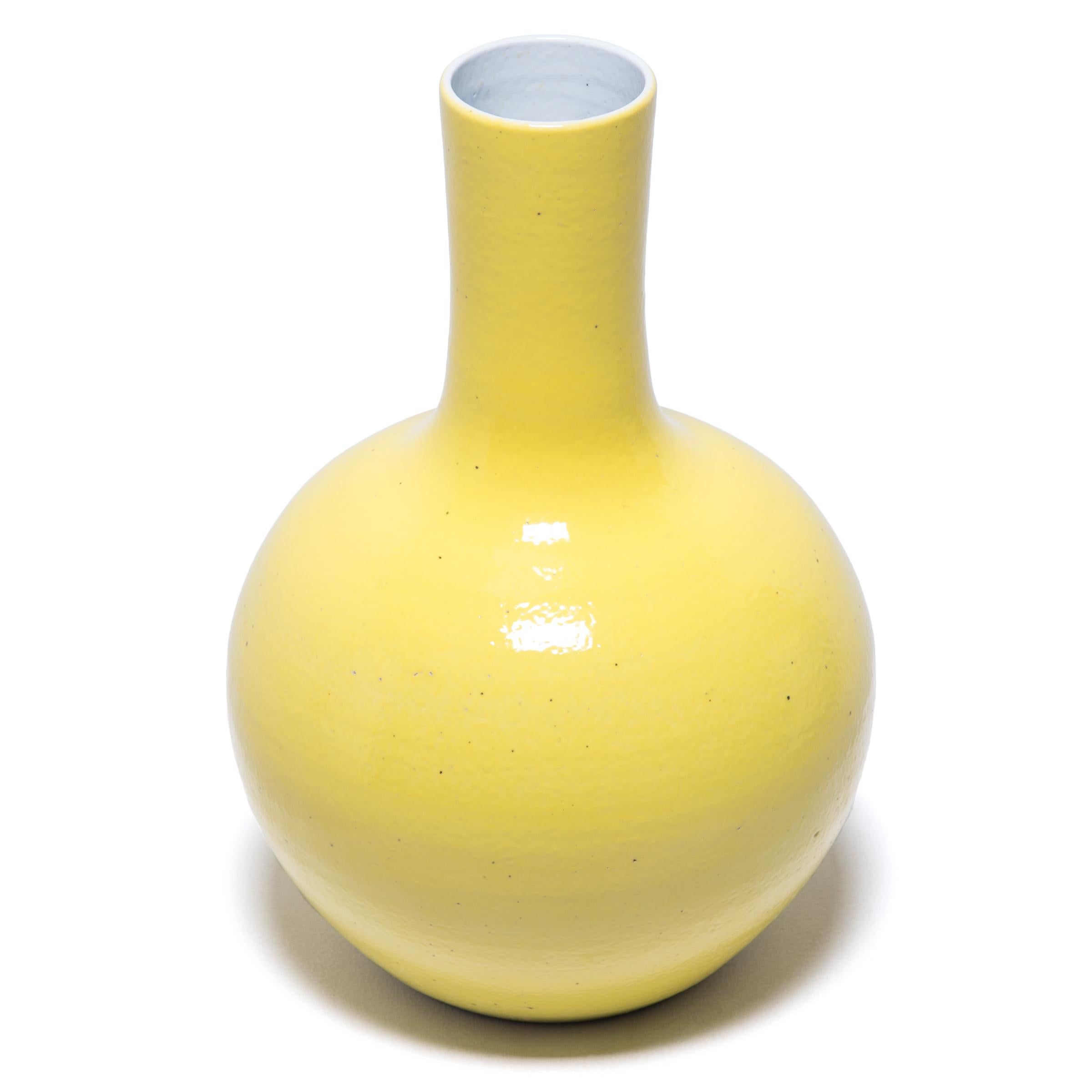 Contemporary Chinese Citron Yellow Gooseneck Vase