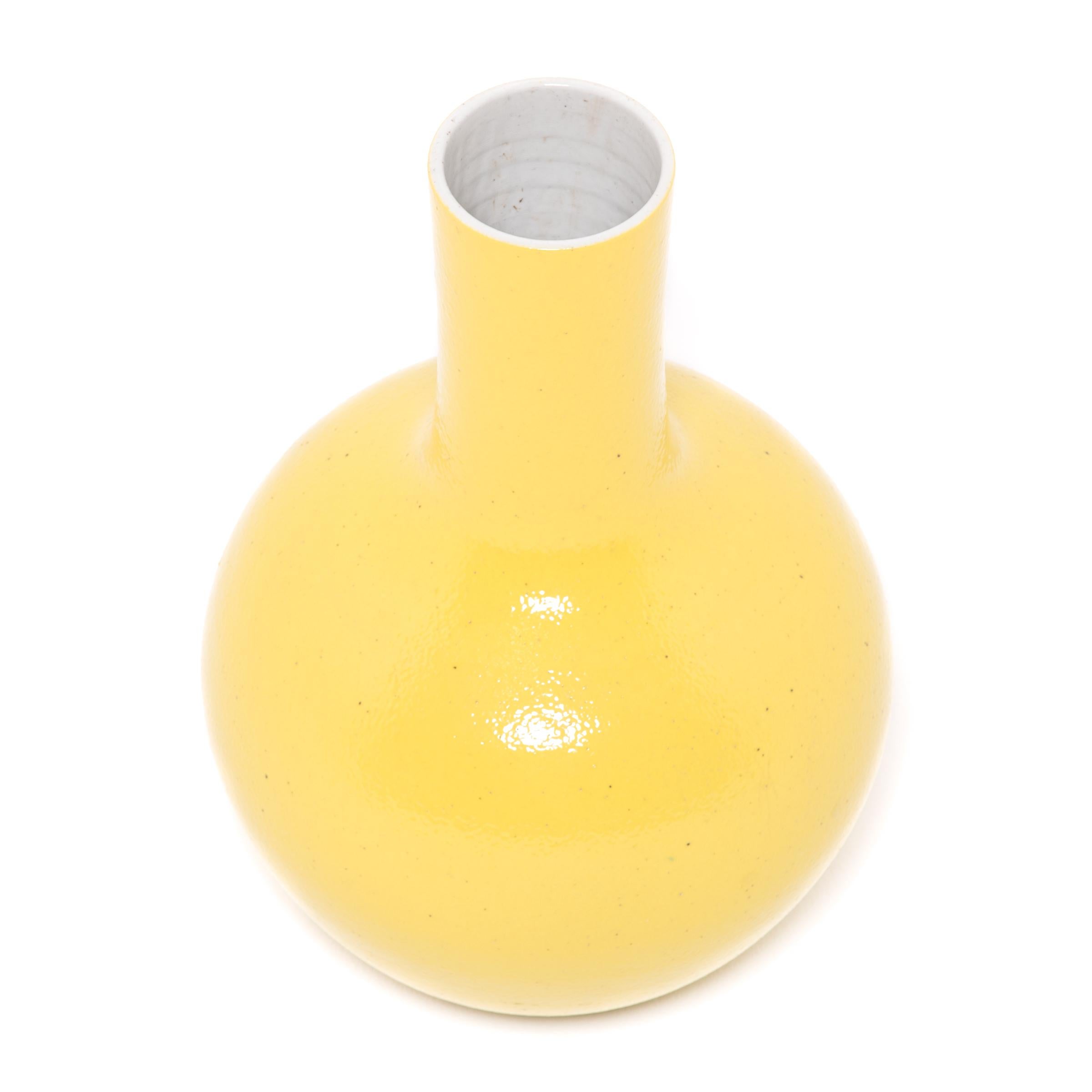 Glazed Citron Yellow Bottleneck Vase For Sale