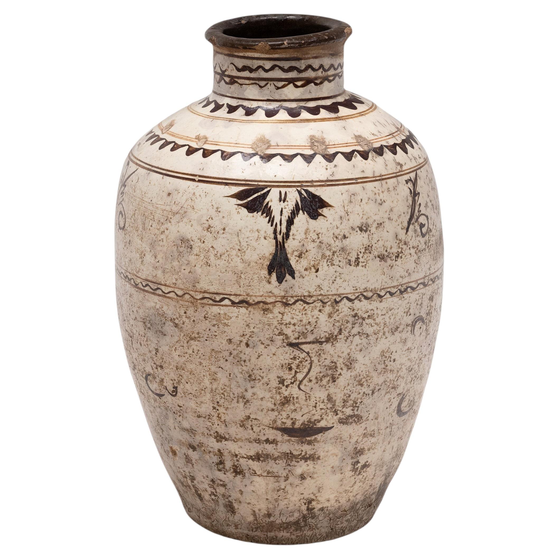 Chinese Cizhou Glazed Wine Jar, Qing Dynasty, 19th Century For Sale