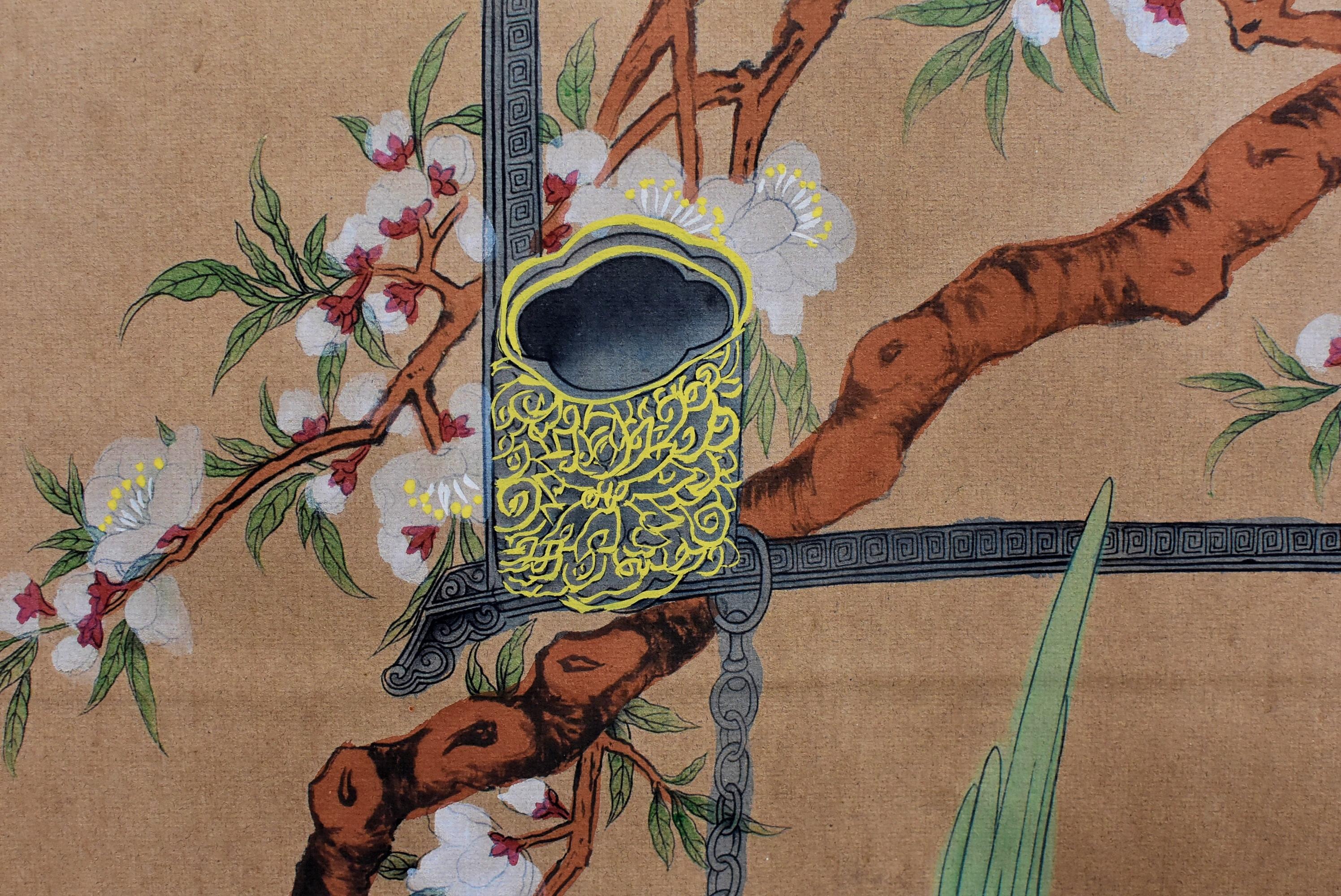 Chinese Classic Painting Green Parrot Amid Pear Blossoms 6