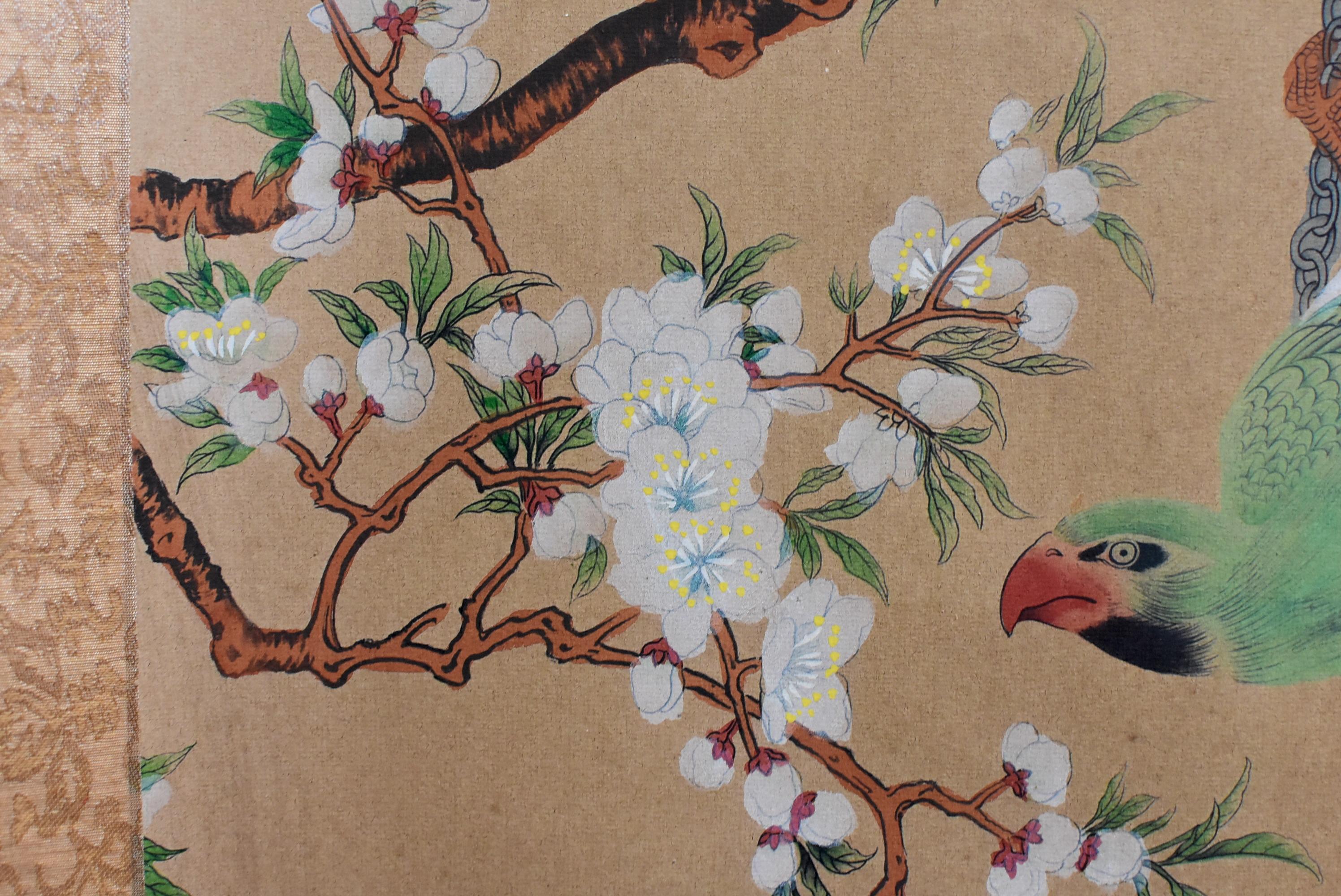 Chinese Classic Painting Green Parrot Amid Pear Blossoms 9
