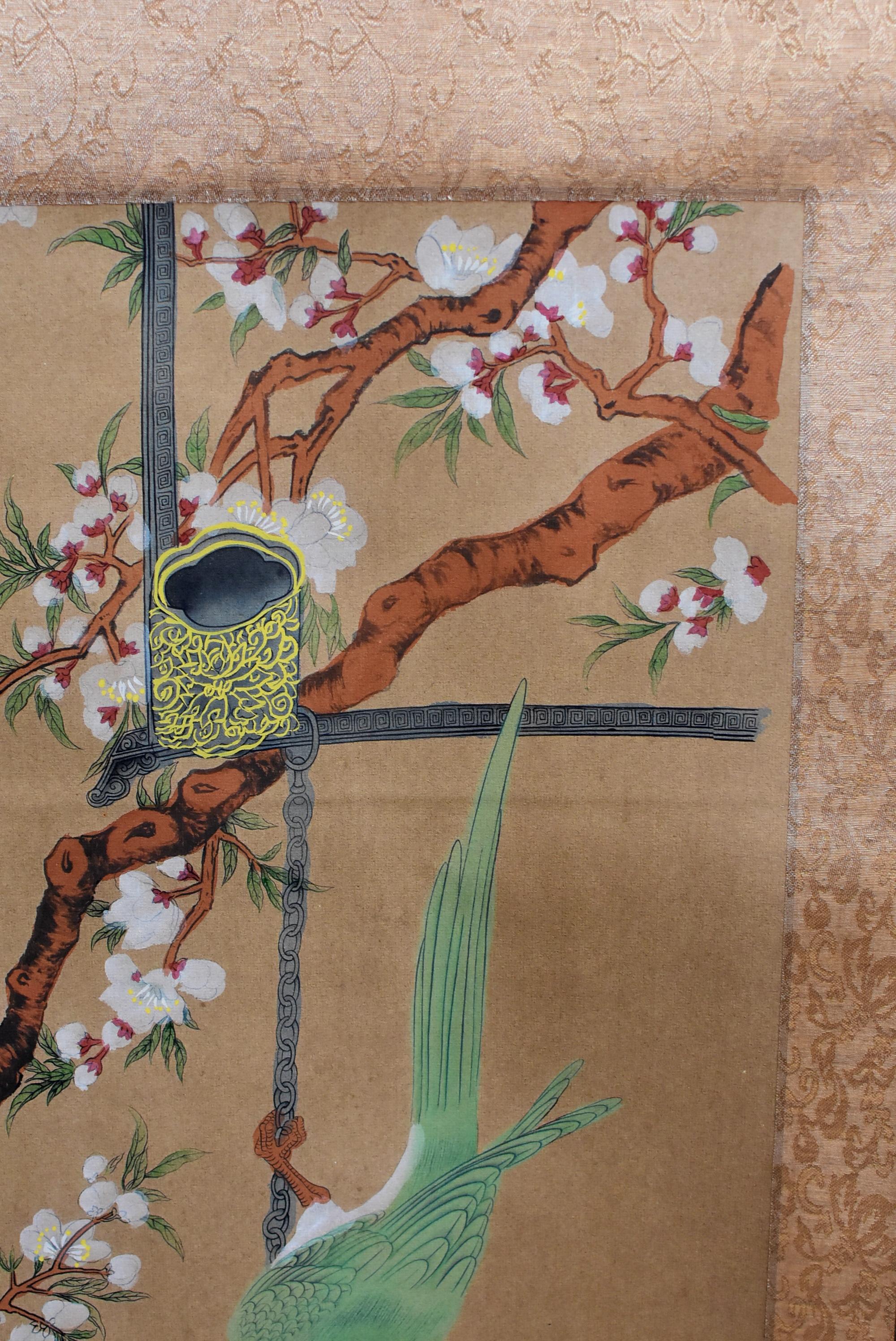 Chinese Classic Painting Green Parrot Amid Pear Blossoms 10