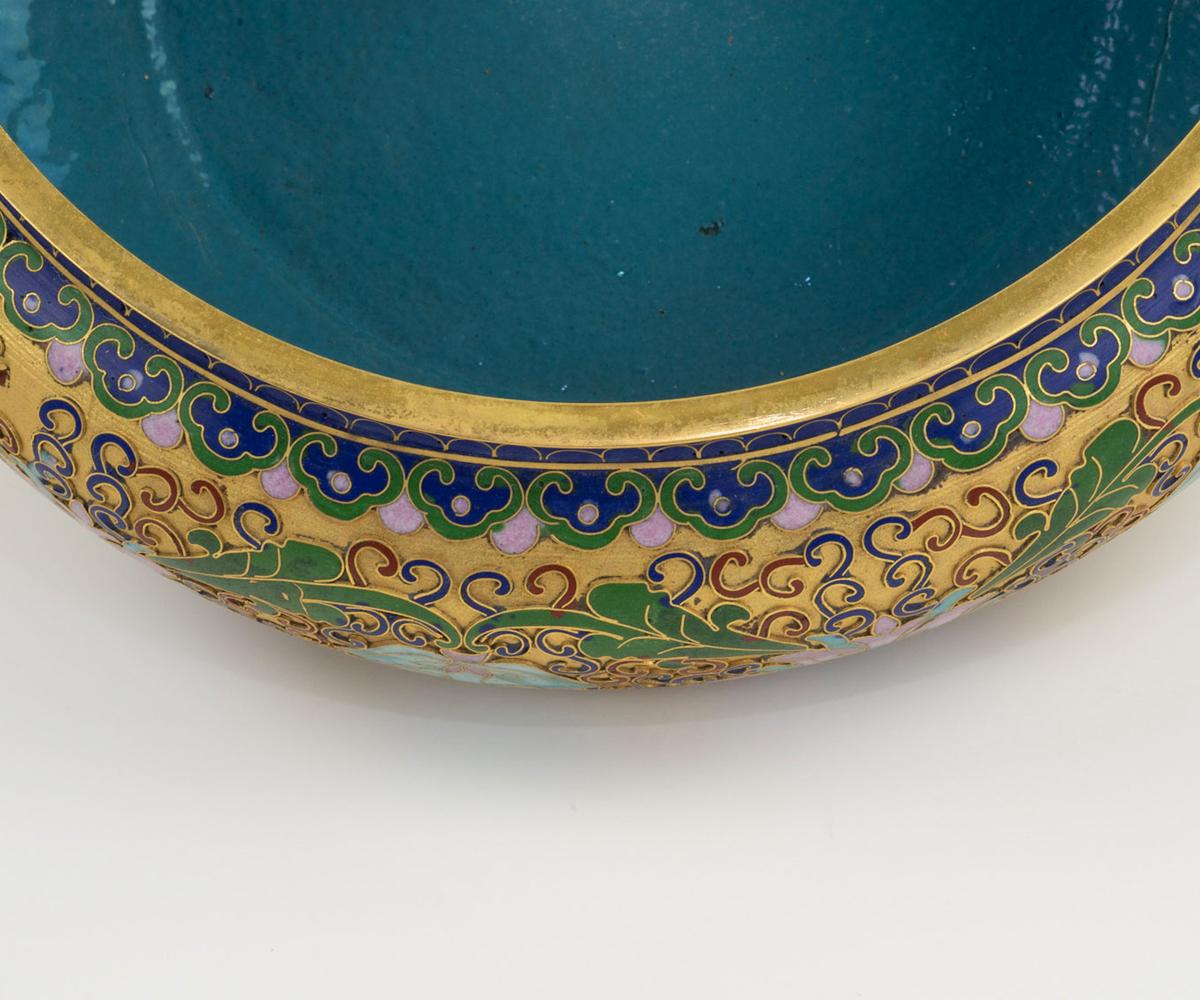 Rame Ciotola cinese Cloisonné con coperchio e supporto