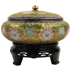Vintage Chinese Cloisonné Bowl with Lid and Stand