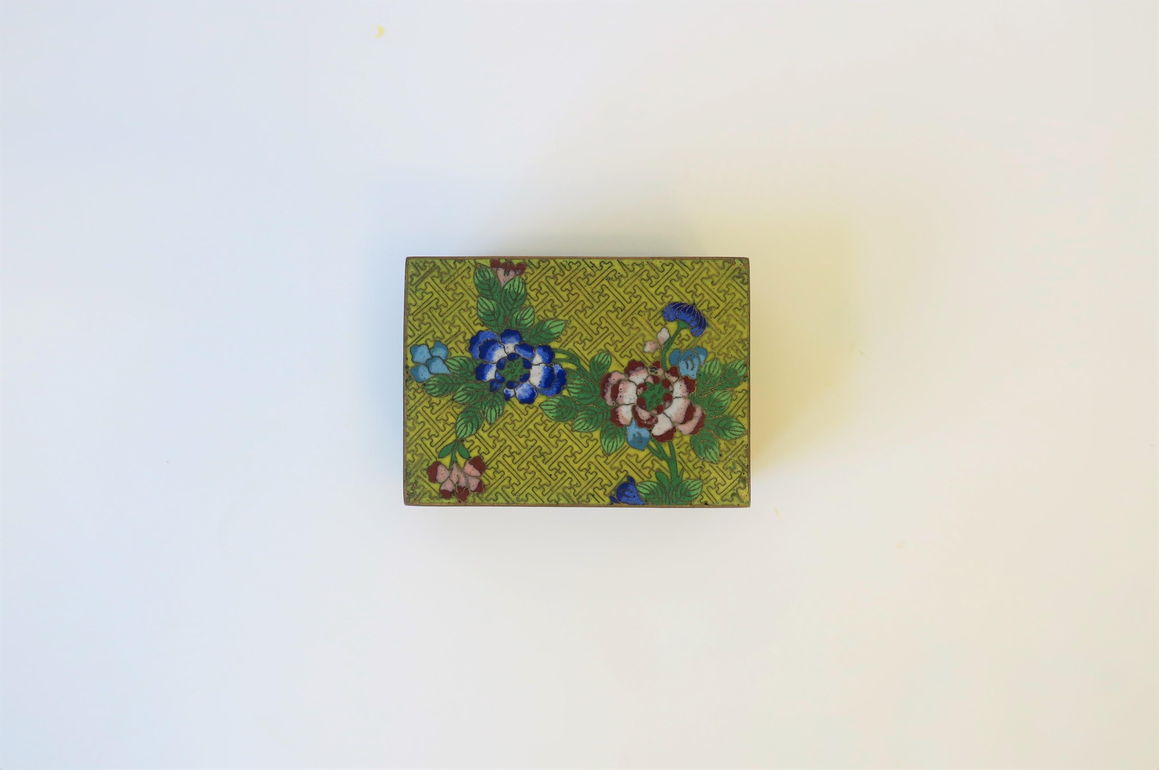 Cloissoné Chinese Yellow Enamel Cloisonne and Brass Jewelry Box