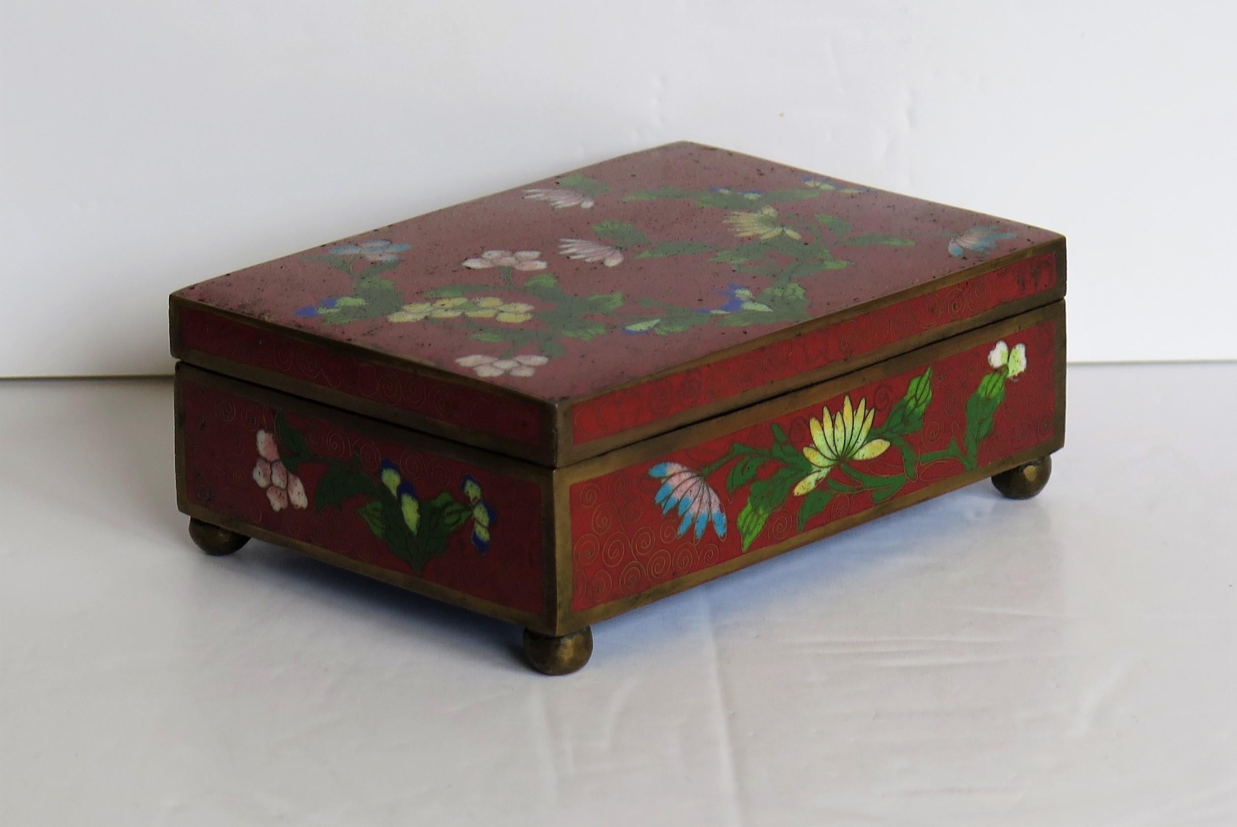 Chinese Cloisonné Box on Bun Feet with Hinged Lid, Late Qing Dynasty, circa 1900 4