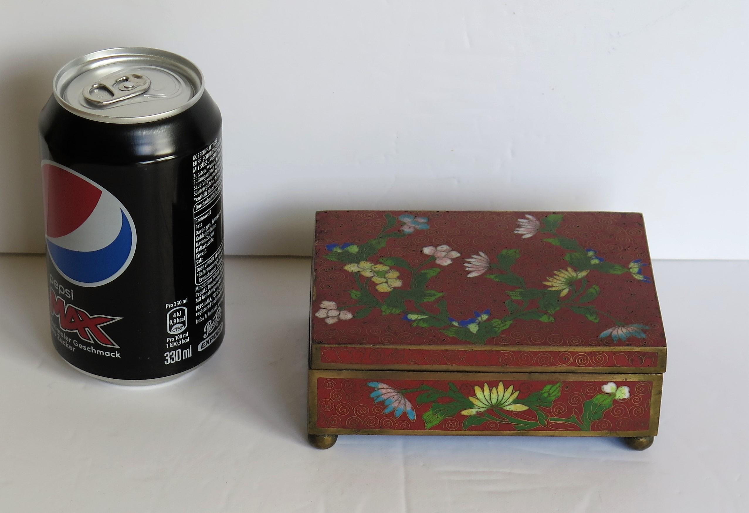 Chinese Cloisonné Box on Bun Feet with Hinged Lid, Late Qing Dynasty, circa 1900 10