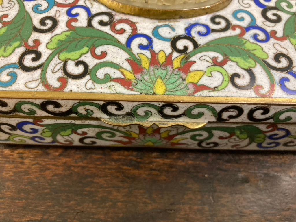 Chinese Cloisonne Box with Carved Jade Inset Medallion For Sale 3