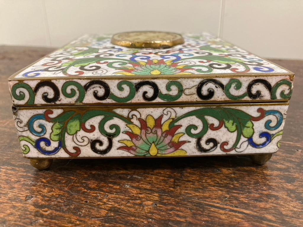Chinese Cloisonne Box with Carved Jade Inset Medallion For Sale 5