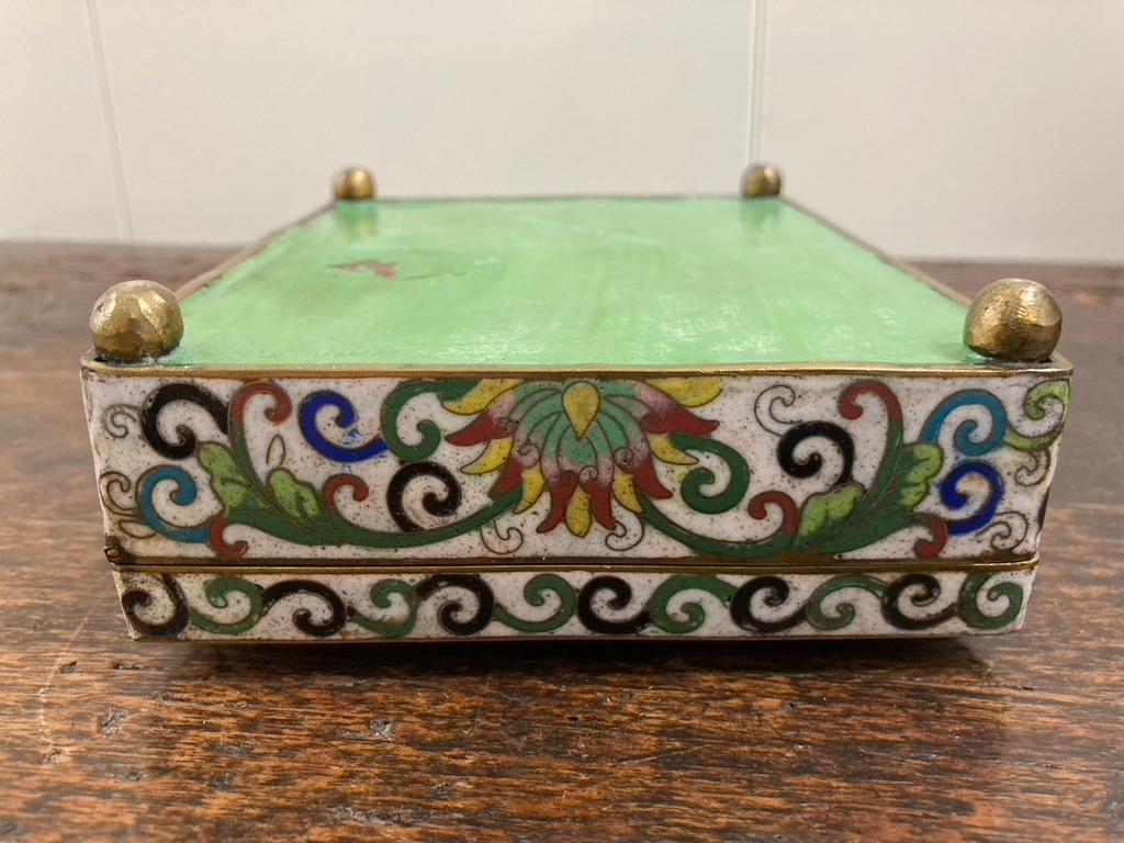 Chinese Cloisonne Box with Carved Jade Inset Medallion For Sale 8