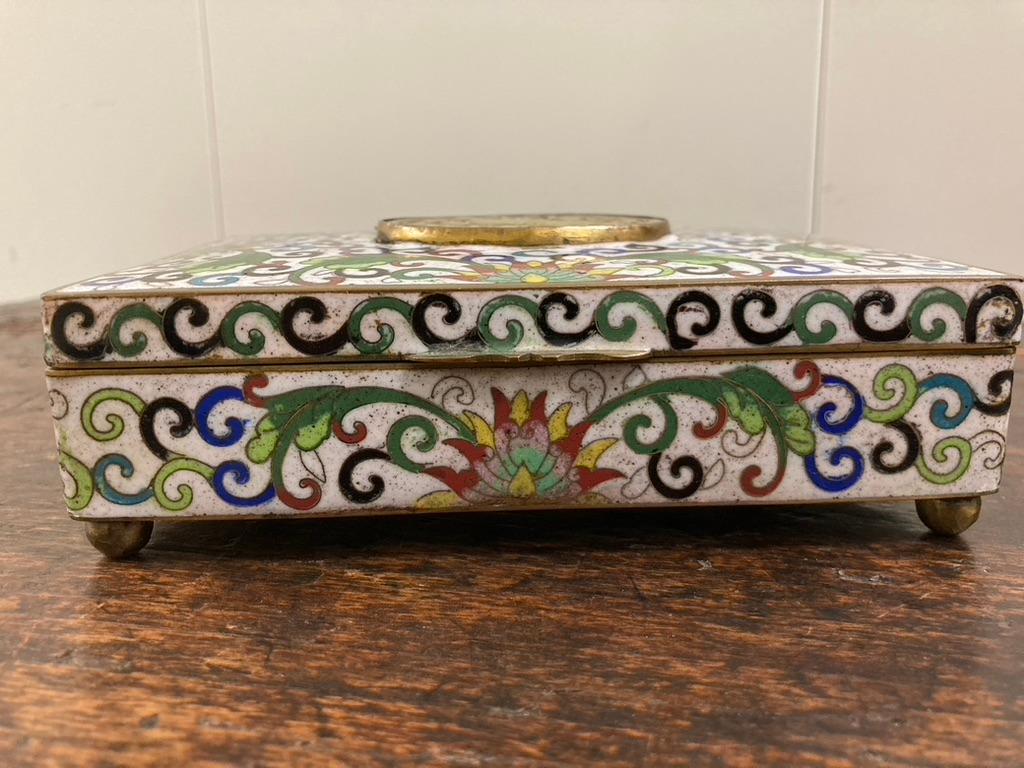 Chinese Cloisonne Box with Carved Jade Inset Medallion For Sale 2