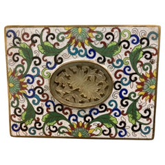 Antique Chinese Cloisonne Box with Carved Jade Inset Medallion