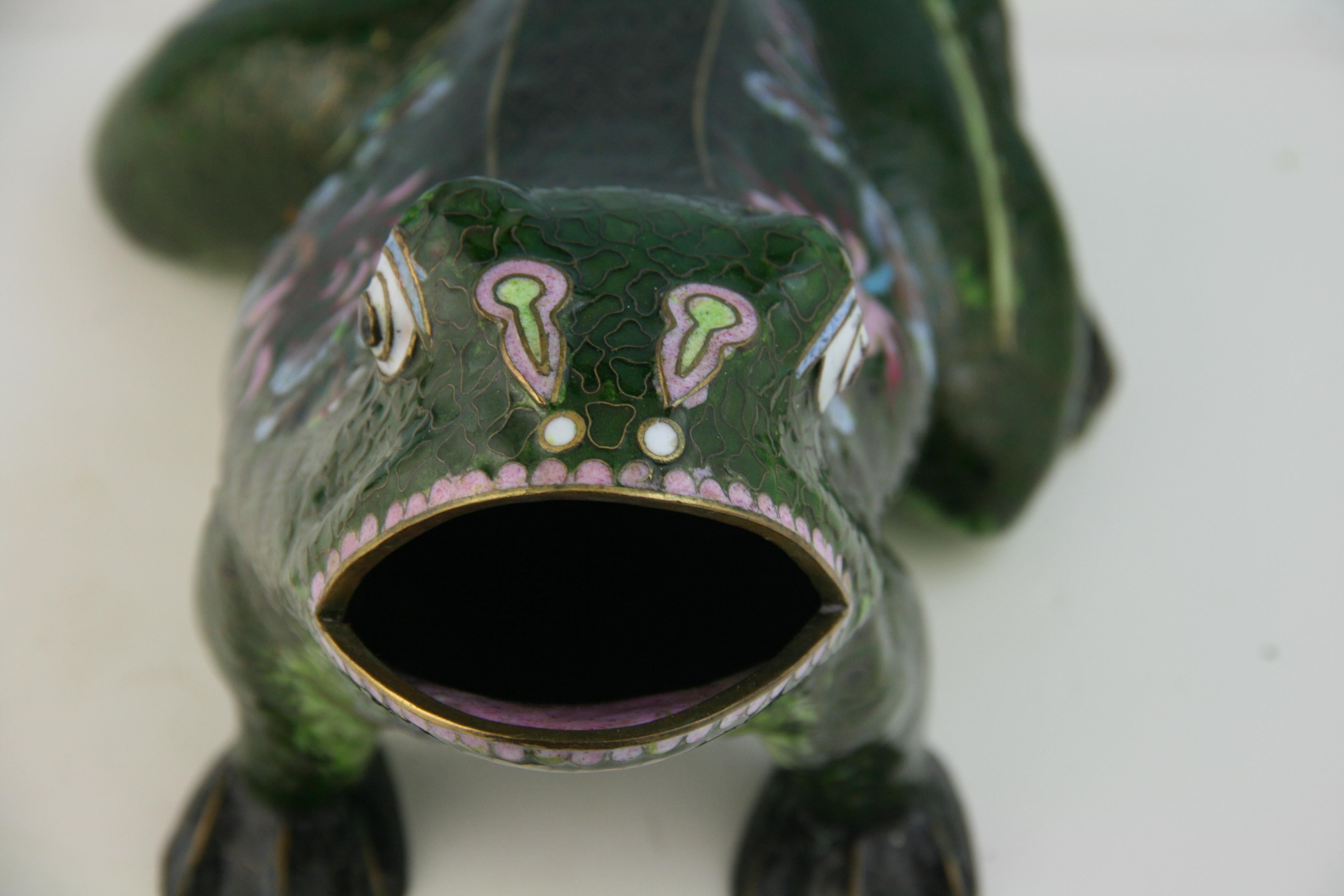 Japanese  Cloisonne' Brass and Enamel Oversized Frog For Sale 5