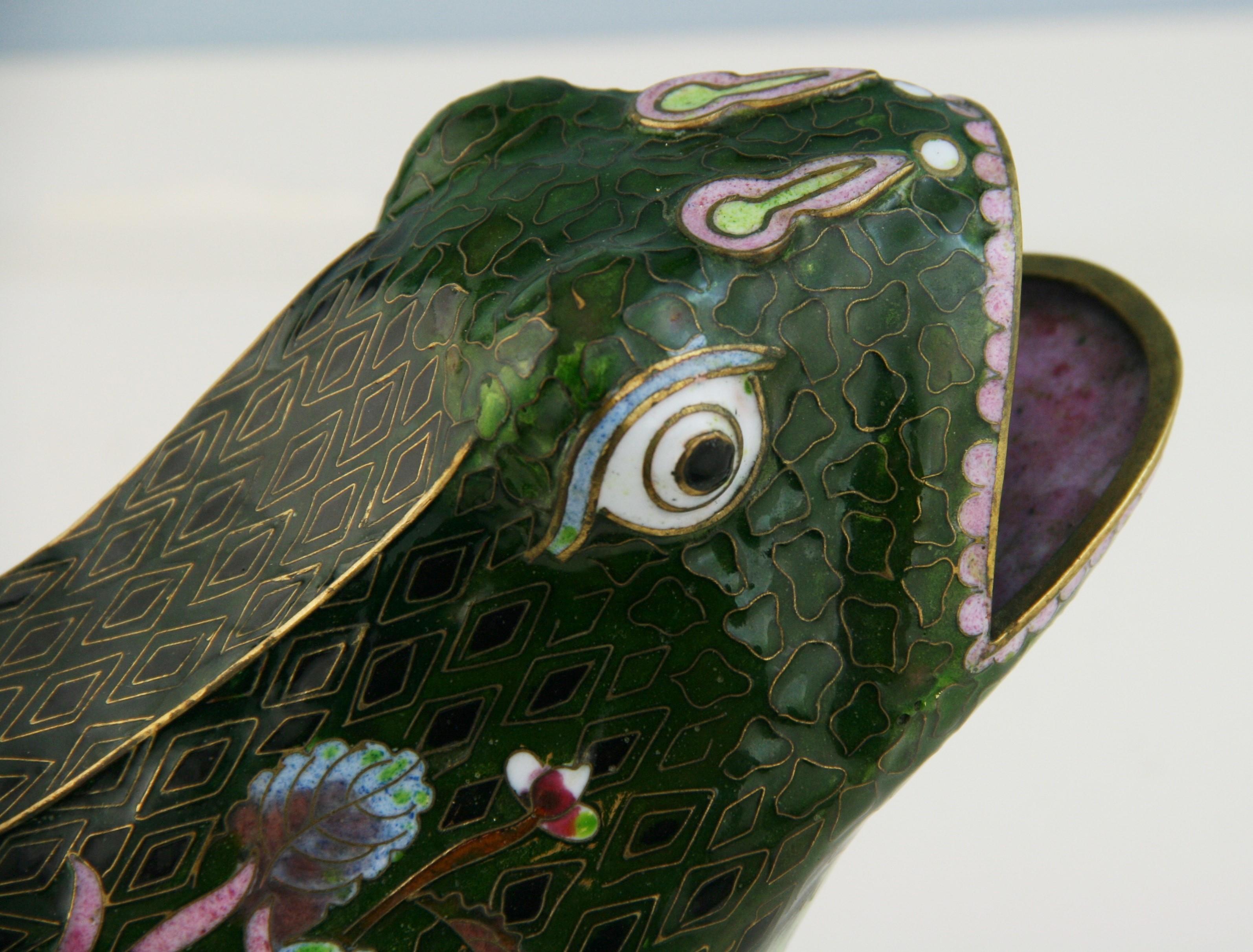 Asian Japanese  Cloisonne' Brass and Enamel Oversized Frog For Sale
