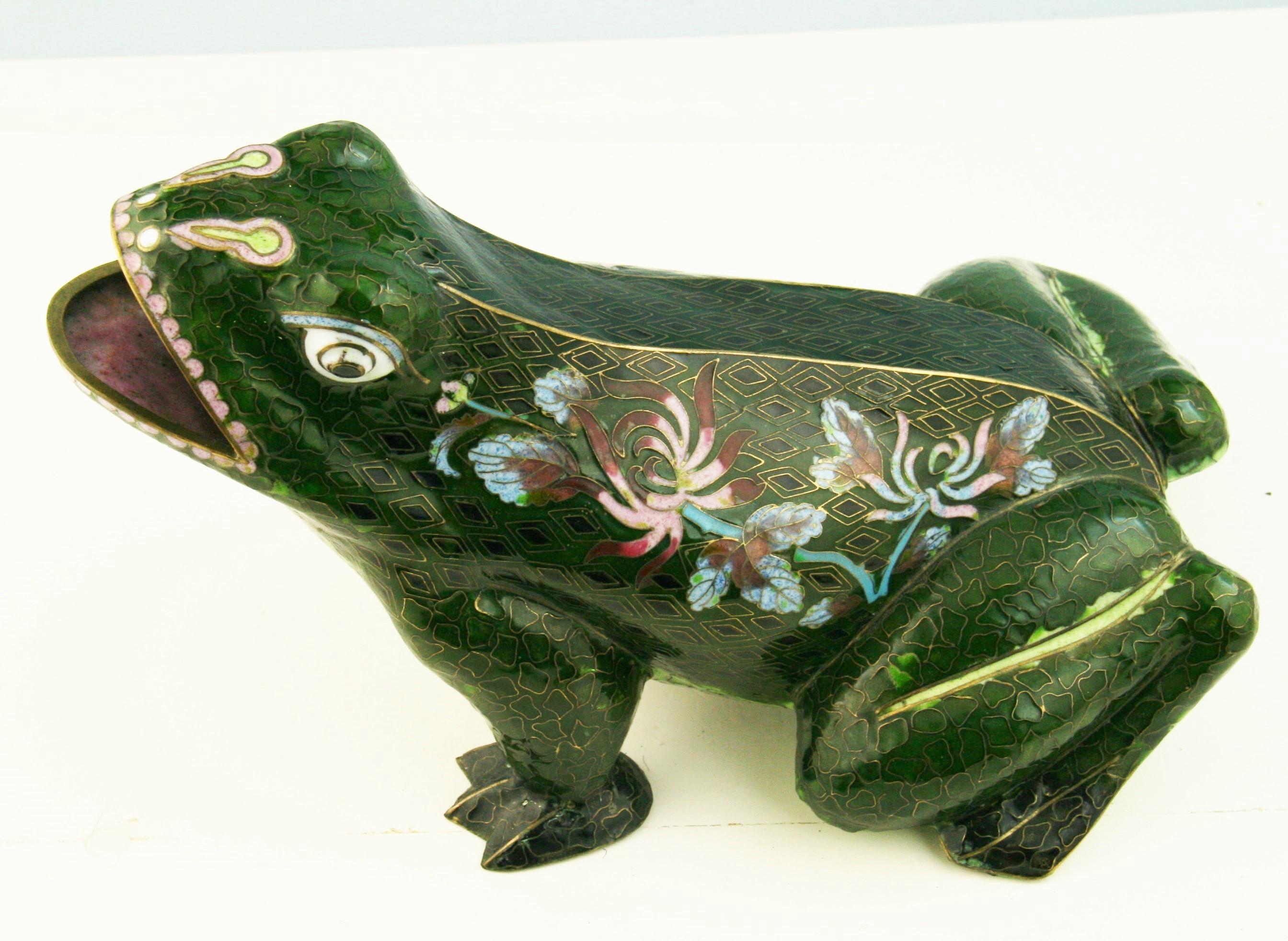 20th Century Japanese  Cloisonne' Brass and Enamel Oversized Frog For Sale