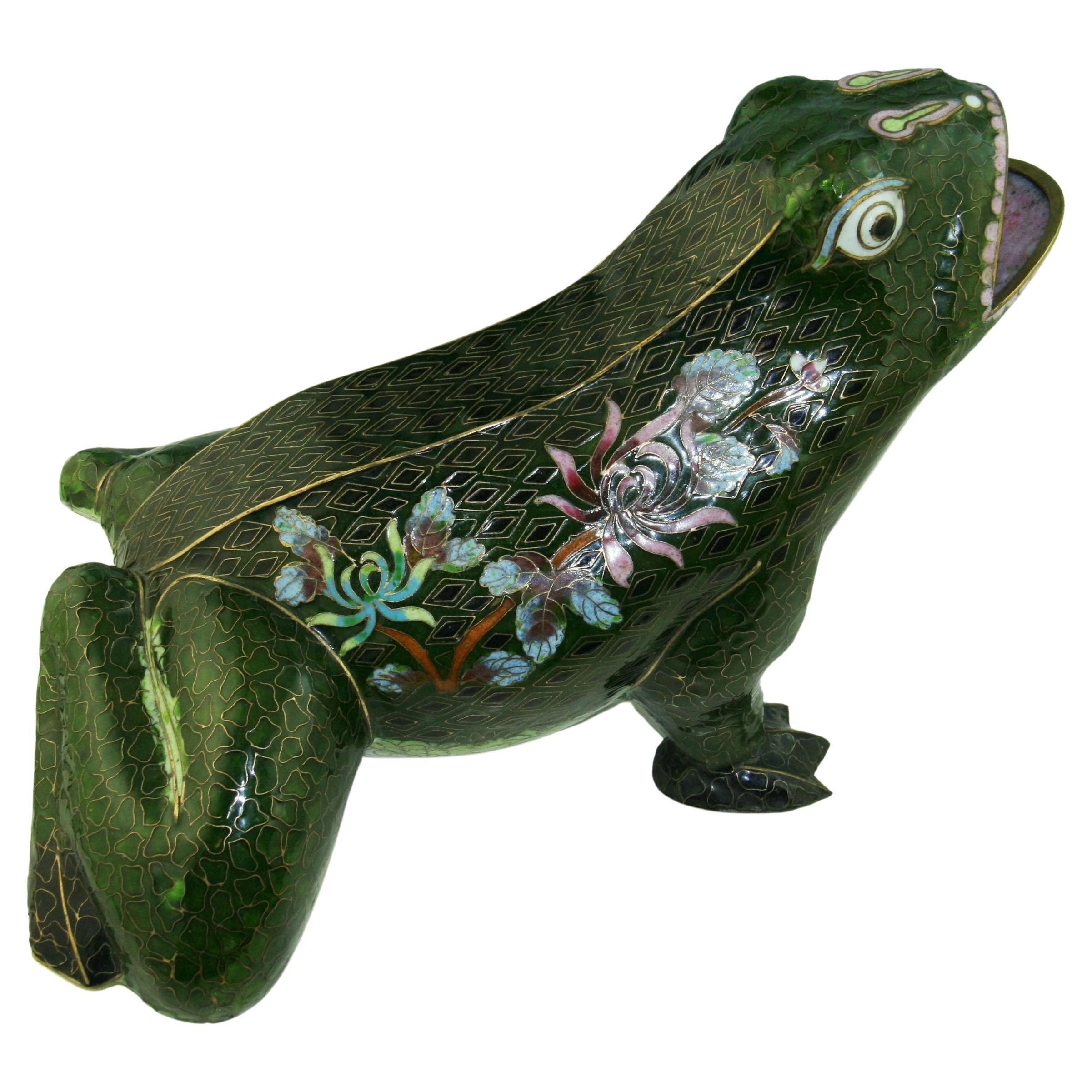 Japanese  Cloisonne' Brass and Enamel Oversized Frog For Sale