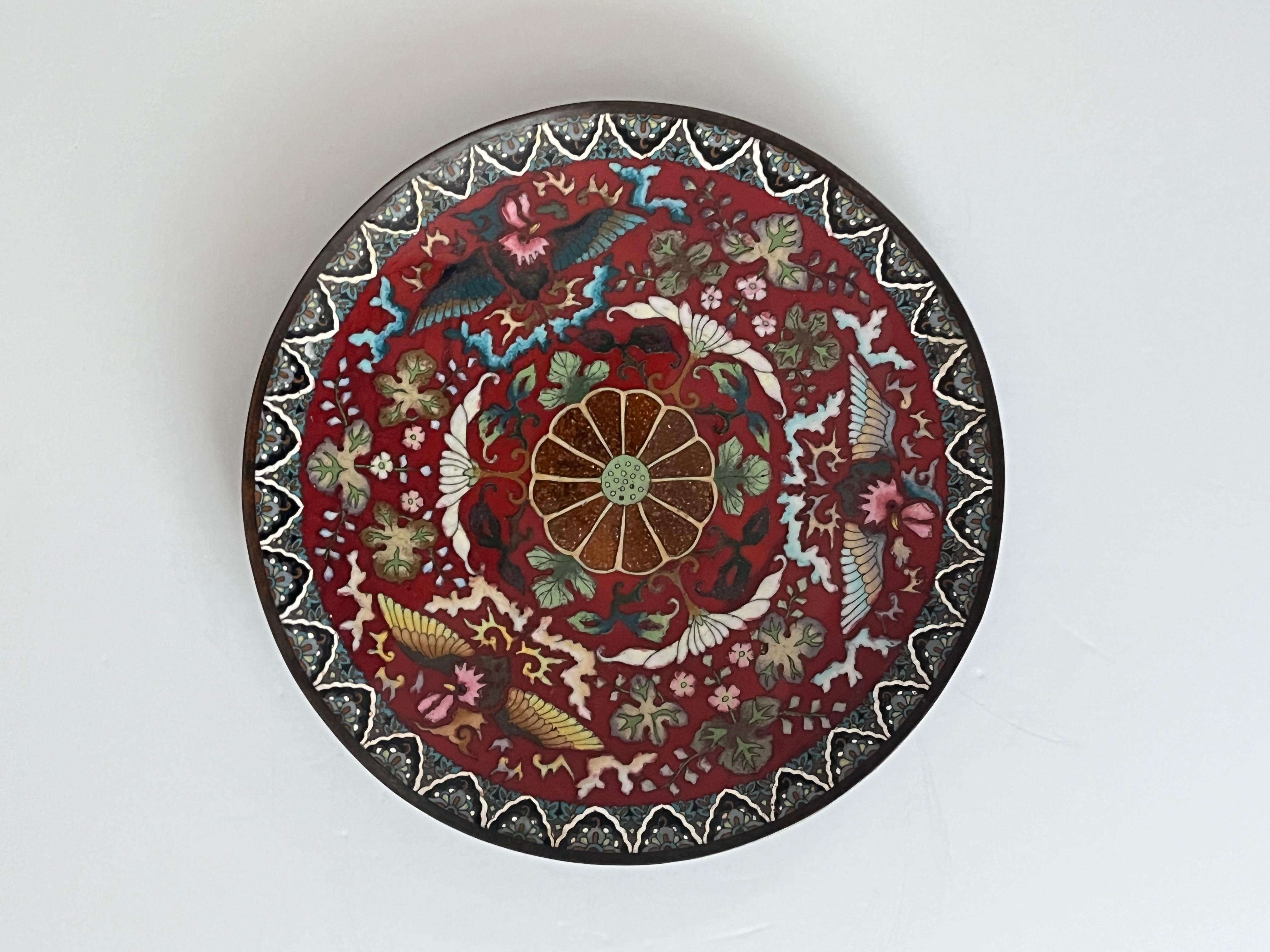 Ceramic Chinese Cloisonné Charger or Large Plate fine detail, Mid-19th Century For Sale