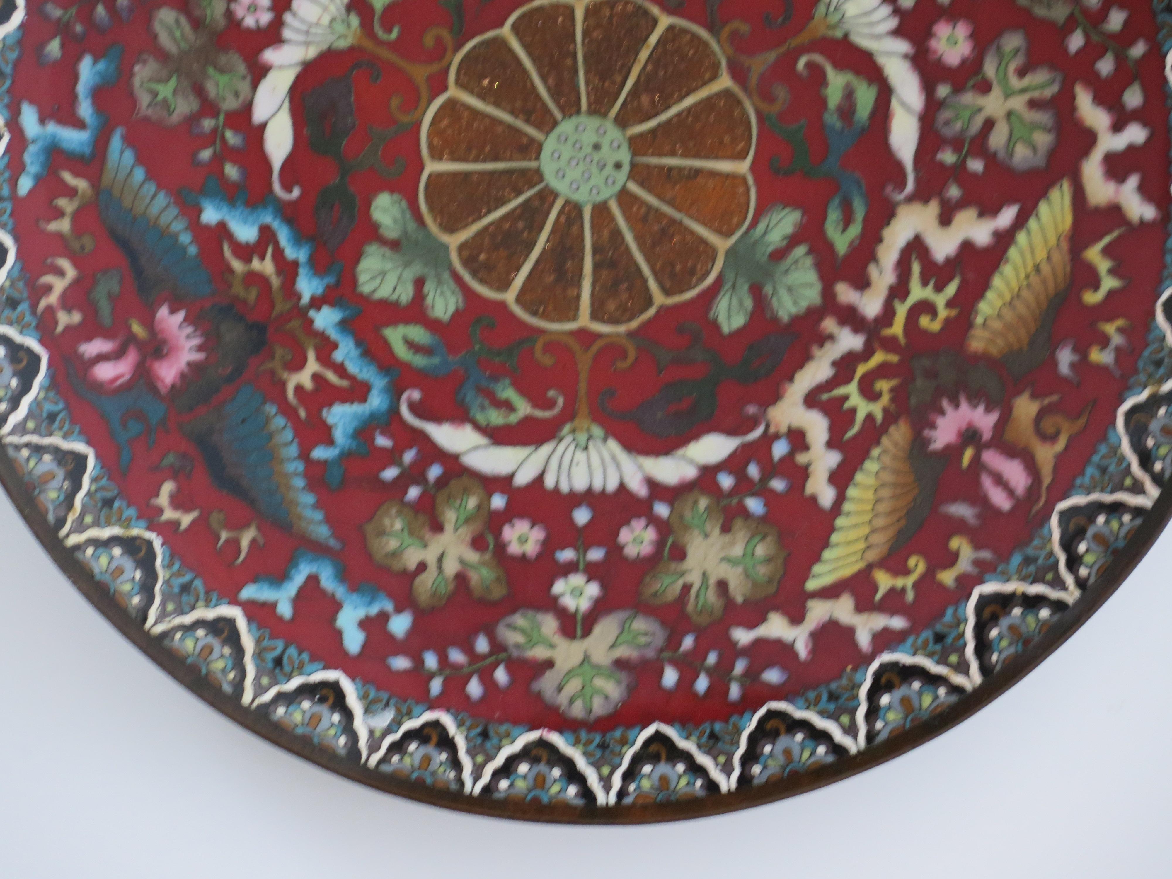 Chinese Cloisonné Charger or Large Plate fine detail, Mid-19th Century For Sale 2