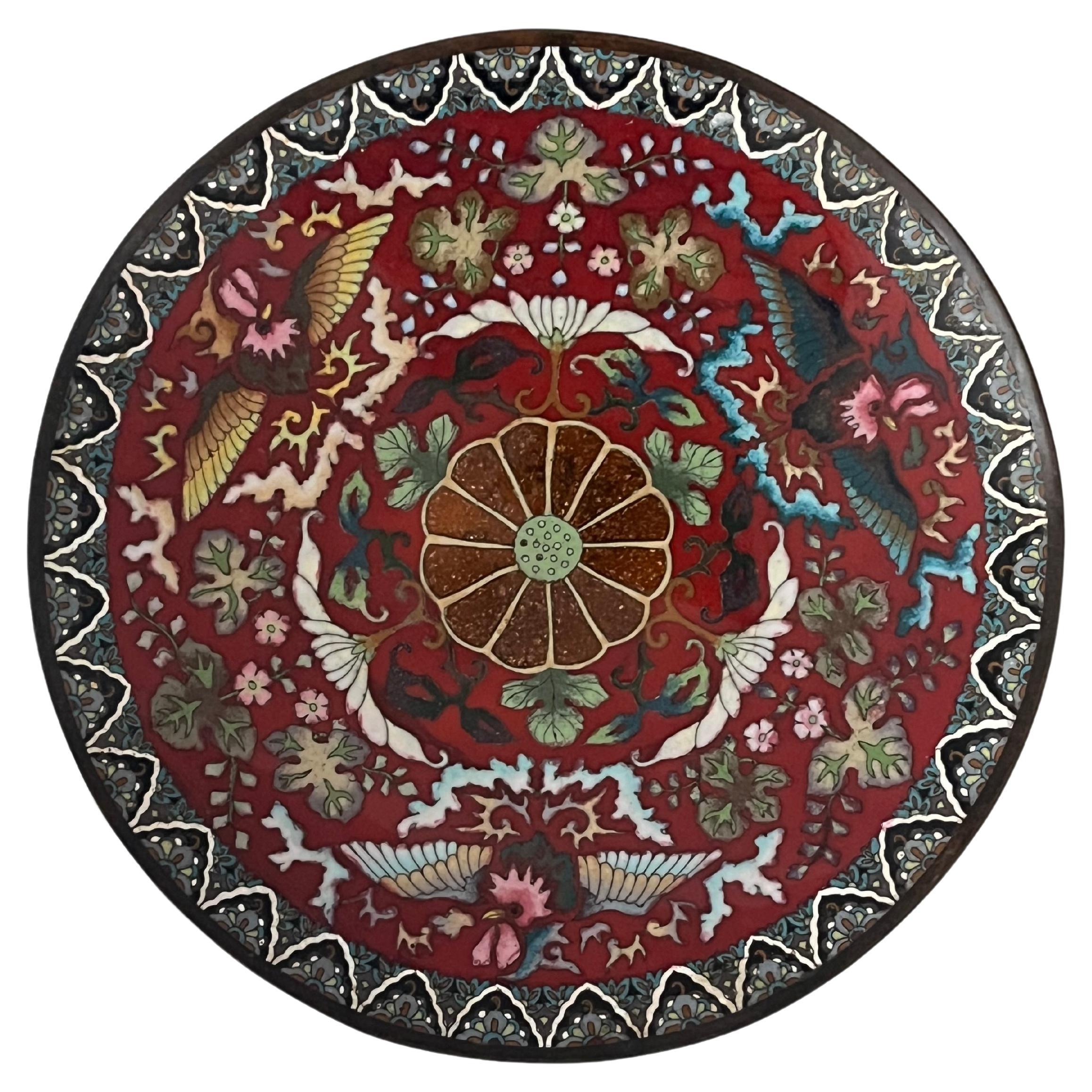 Chinese Cloisonné Charger or Large Plate fine detail, Mid-19th Century For Sale