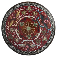 Retro Chinese Cloisonné Charger or Large Plate fine detail, Mid-19th Century