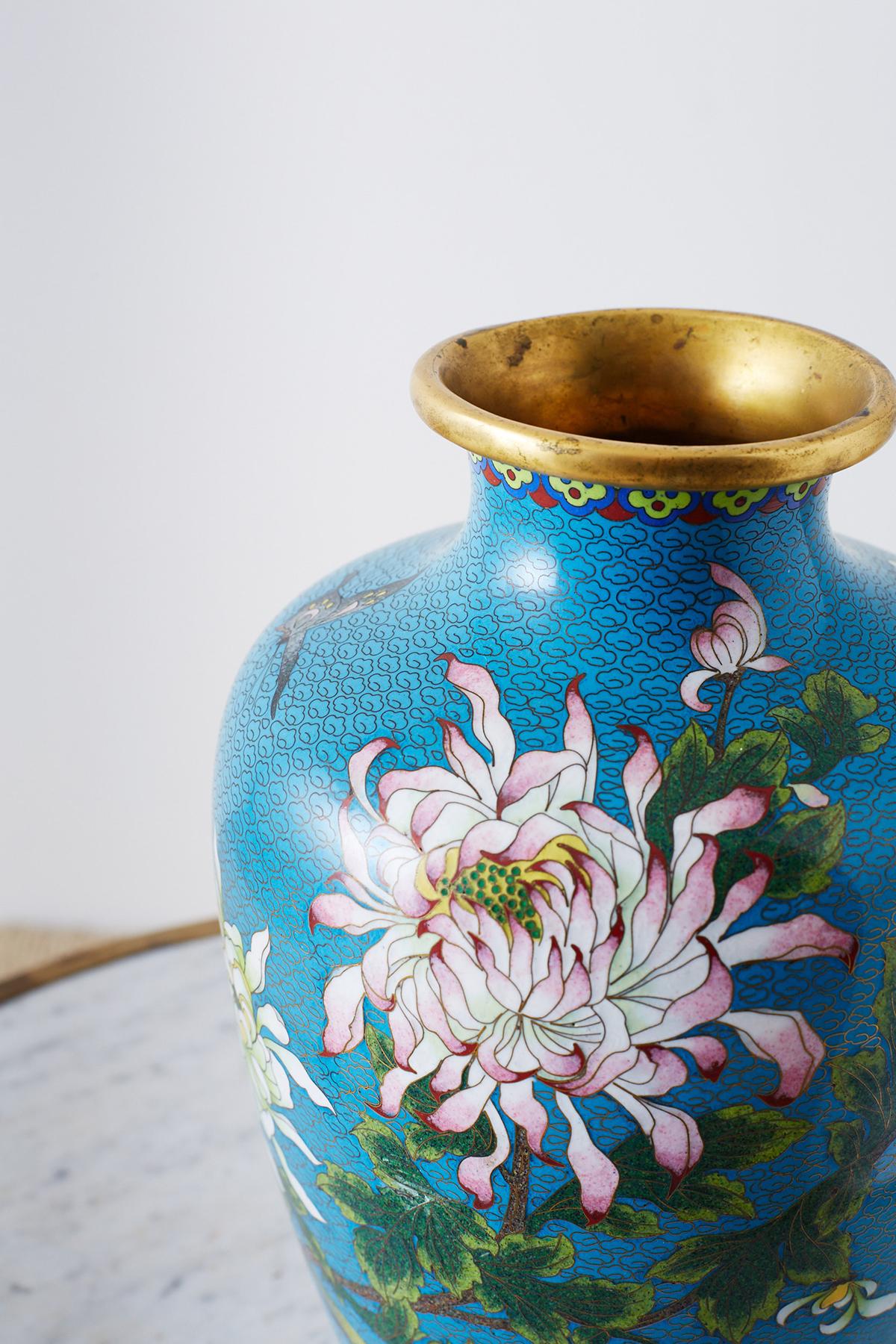 Chinese Cloisonne Chrysanthemum Flower Vase 6