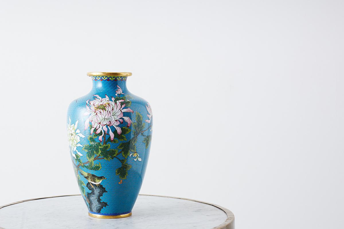 Chinese Cloisonne Chrysanthemum Flower Vase 8