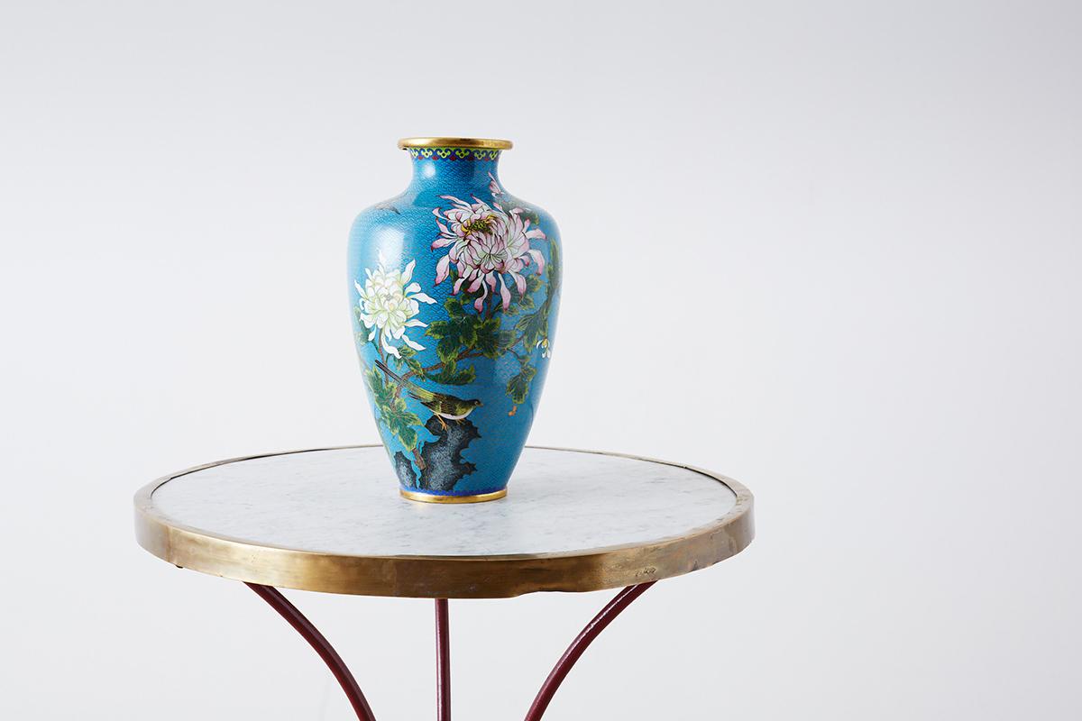 Mid-Century Modern Chinese Cloisonne Chrysanthemum Flower Vase