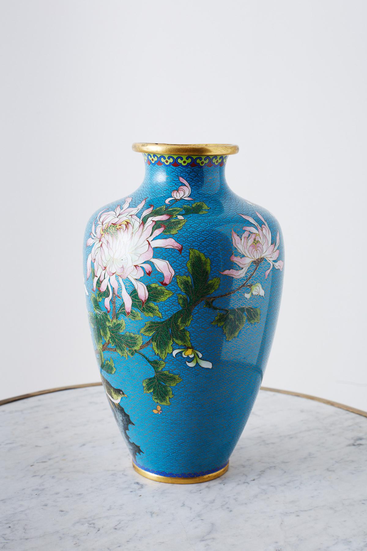 20th Century Chinese Cloisonne Chrysanthemum Flower Vase