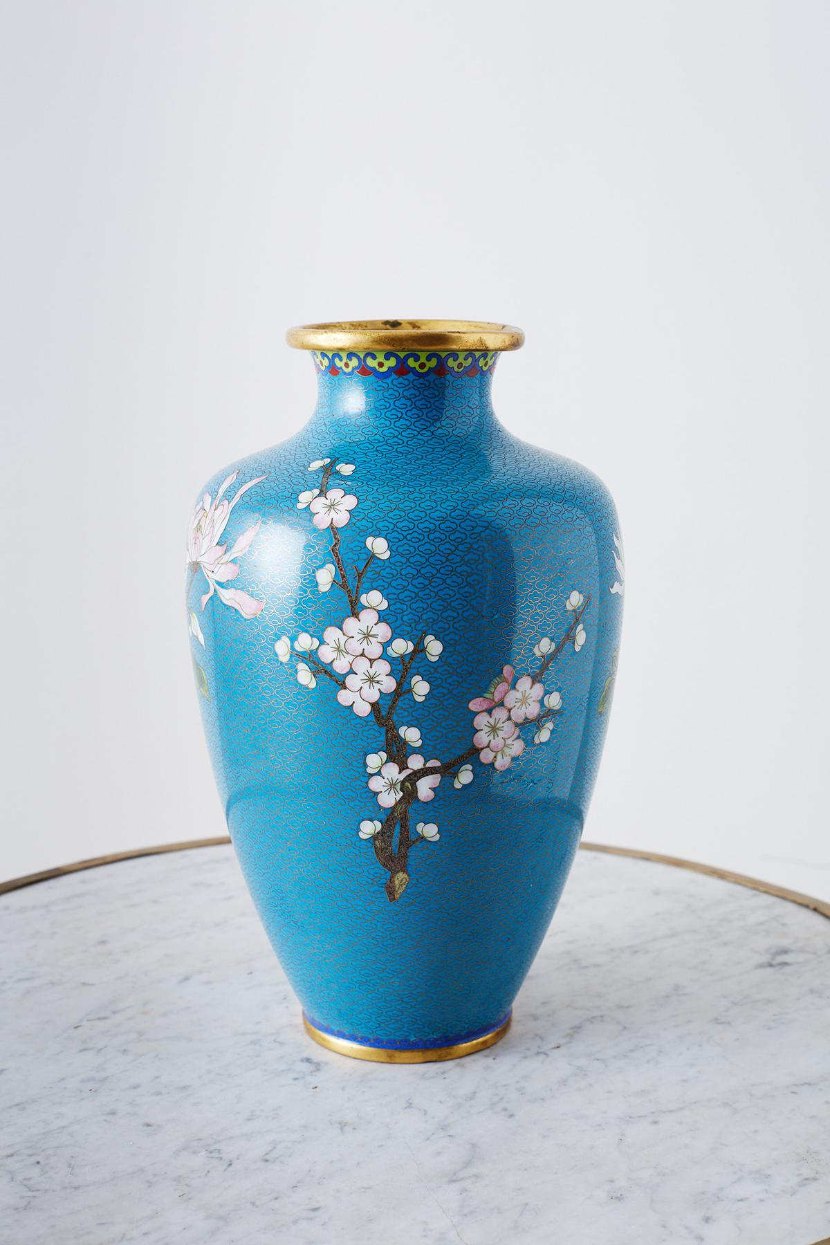 Metal Chinese Cloisonne Chrysanthemum Flower Vase