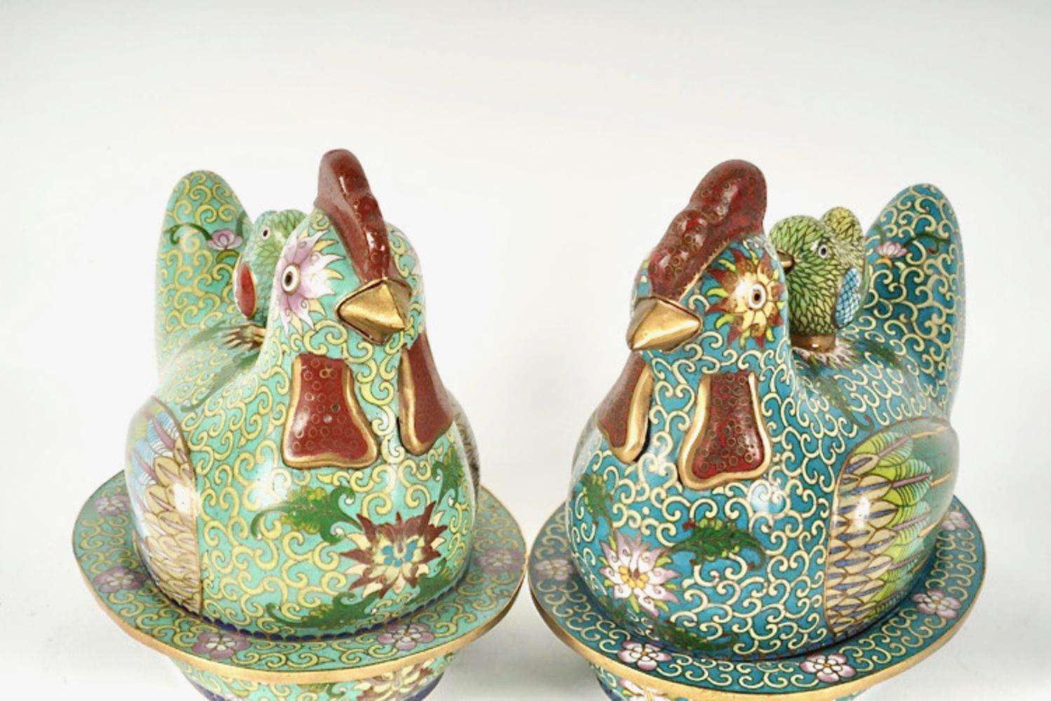 Chinese Cloisonne Covered Chicken Boxes For Sale 3