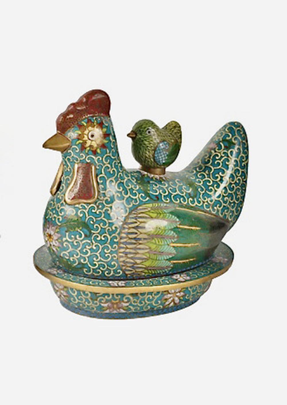 Chinese Export Chinese Cloisonne Covered Chicken Boxes For Sale