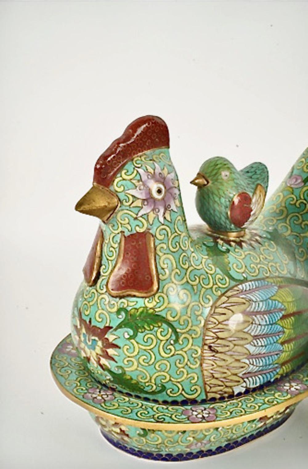 Cloissoné Chinese Cloisonne Covered Chicken Boxes For Sale