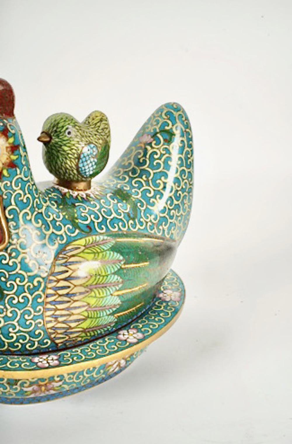 20th Century Chinese Cloisonne Covered Chicken Boxes For Sale